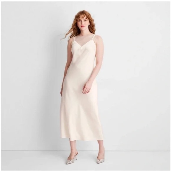 NWT Women's Sleeveless Mixed Media Ankle Slip Dress - Future Collective Cream XL - Picture 1 of 4